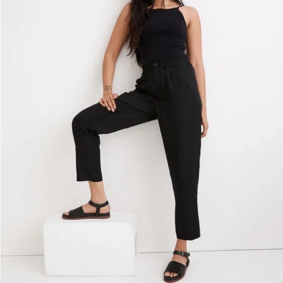 Madewell Linen-Blend Track Trousers in Black | size Medium - Picture 9 of 11
